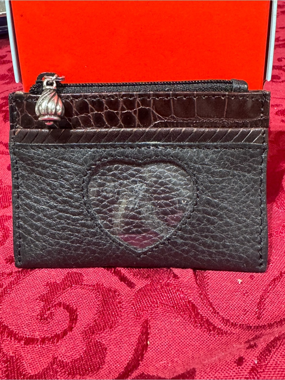 Brighton Black Leather Card Holder, key holder or coins with Heart Window